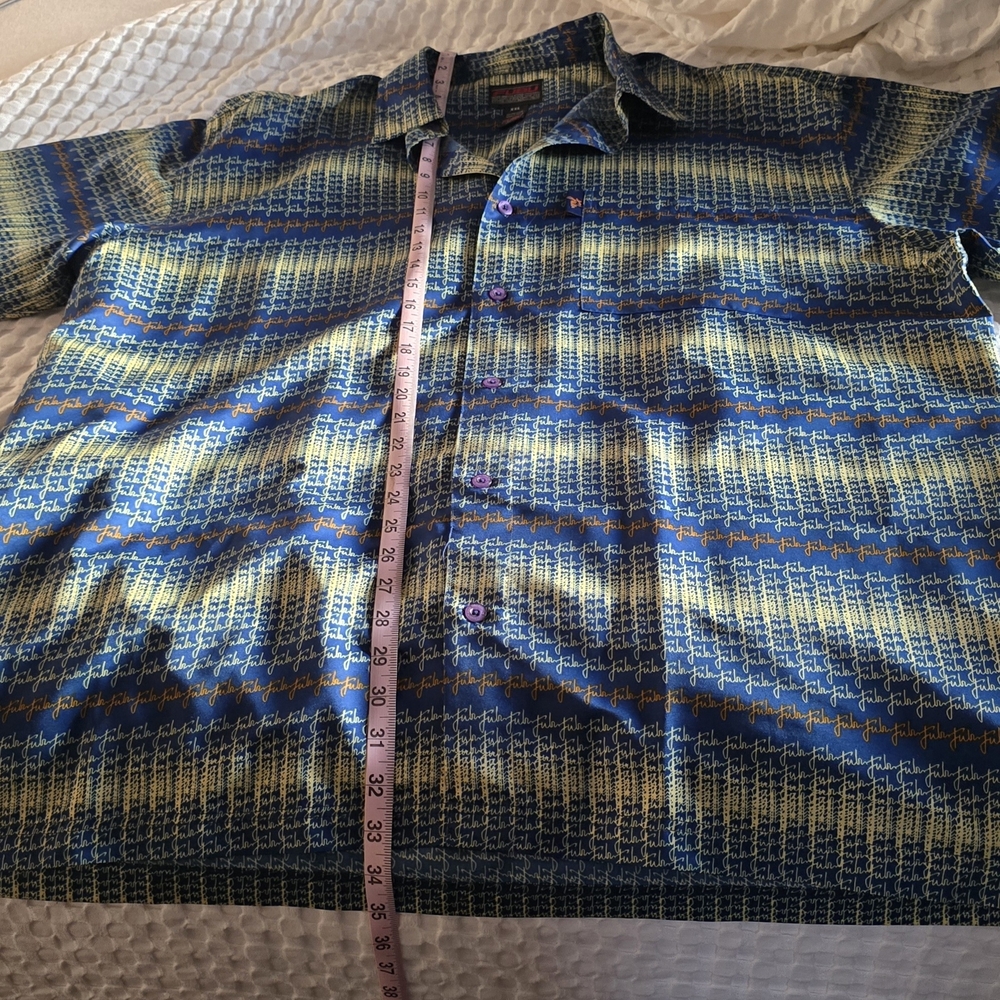 FUBU Blue and Yellow Casual Button Down Shirt